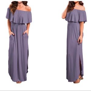 Off Shoulder Ruffle Maxi Dress with Pockets